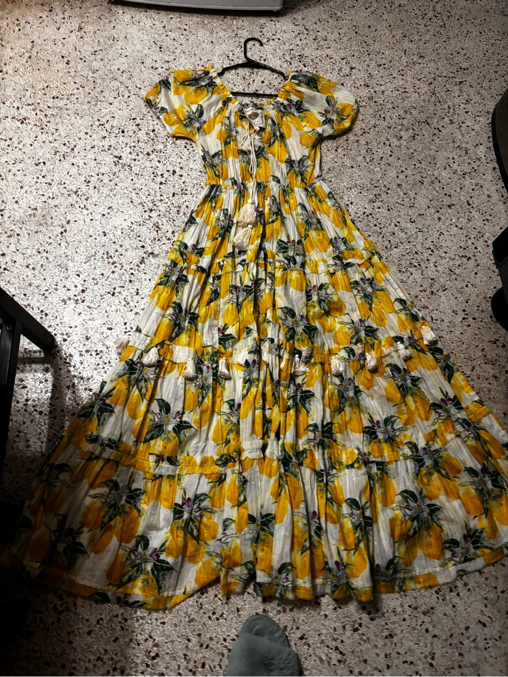 Z&L Europe Lemon Print Metallic Tiered Maxi Sundress, medium - Picture 4 of 11